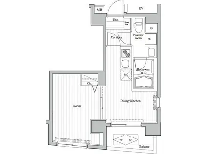 プレミアムキューブ笹塚(1DK/6階)の間取り写真