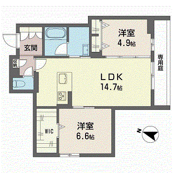 LA PALAIS VERT(2LDK/1階)の間取り写真