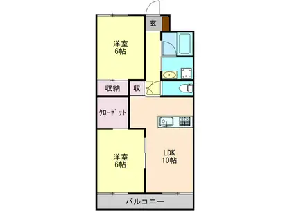 寒香梅ハイツ(2LDK/3階)の間取り写真
