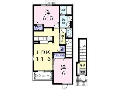 エイトホークス1番館(2LDK/2階)の間取り写真