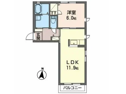 グランディーナ開成MS(1LDK/2階)の間取り写真