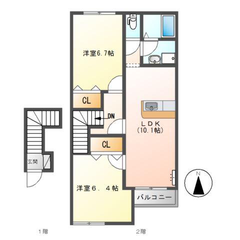 シャンピア(2LDK/2階)の間取り写真