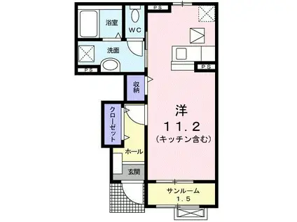 カプリース(ワンルーム/1階)の間取り写真