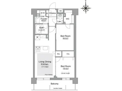 コンフォリア・リヴ文京護国寺(2LDK/B1階)の間取り写真