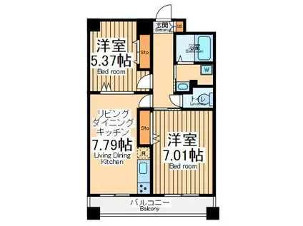 ケーエス柿生(2LDK/3階)の間取り写真