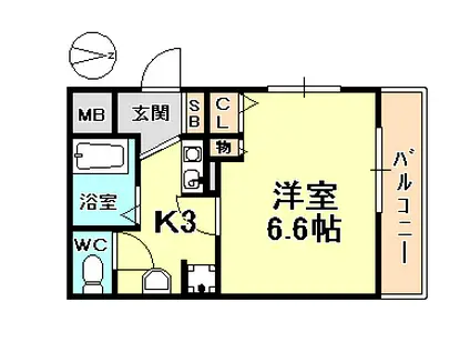 ファビュロウス(1K/2階)の間取り写真