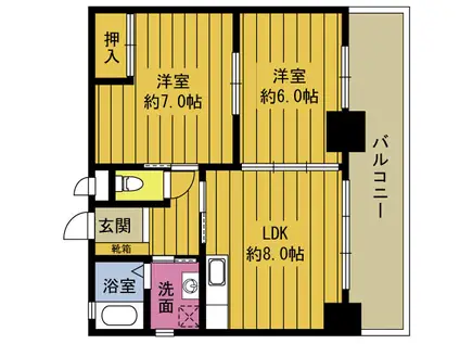 クレイン大手町(2DK/7階)の間取り写真