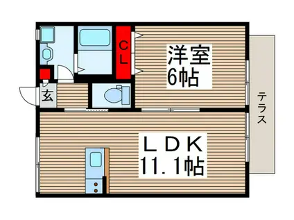 エステートピア東所沢3(1LDK/1階)の間取り写真