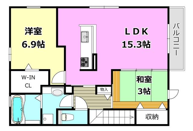 エレスチャルII小野原(2LDK/2階)の間取り写真