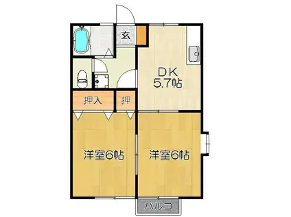 コーネリア神埼 A(2DK/1階)の間取り写真