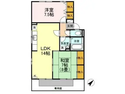 ハイライズ松本A棟(2LDK/1階)の間取り写真