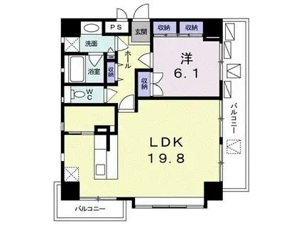 ホワイトブロッサム(1LDK/6階)の間取り写真
