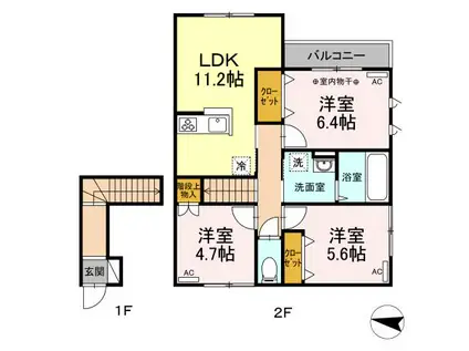 ルーフハウス C(3LDK/2階)の間取り写真