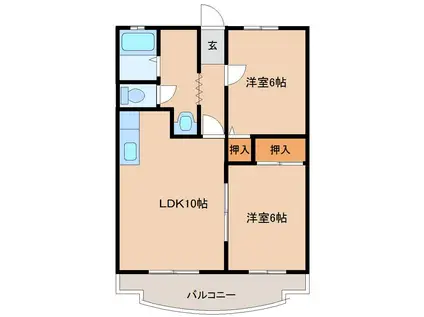 クイーンマンション(2LDK/1階)の間取り写真