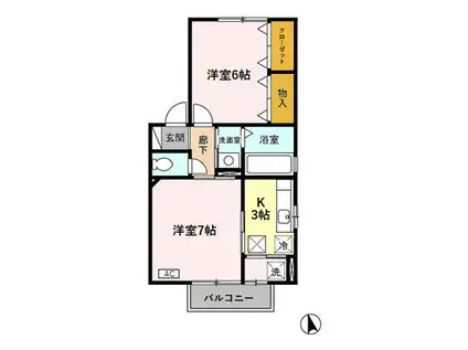 プラッツK(2K/1階)の間取り写真