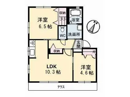 プレミアムコートB棟(2LDK/1階)の間取り写真