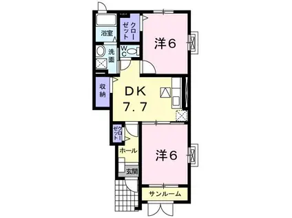 グリーンテラスB(2DK/1階)の間取り写真