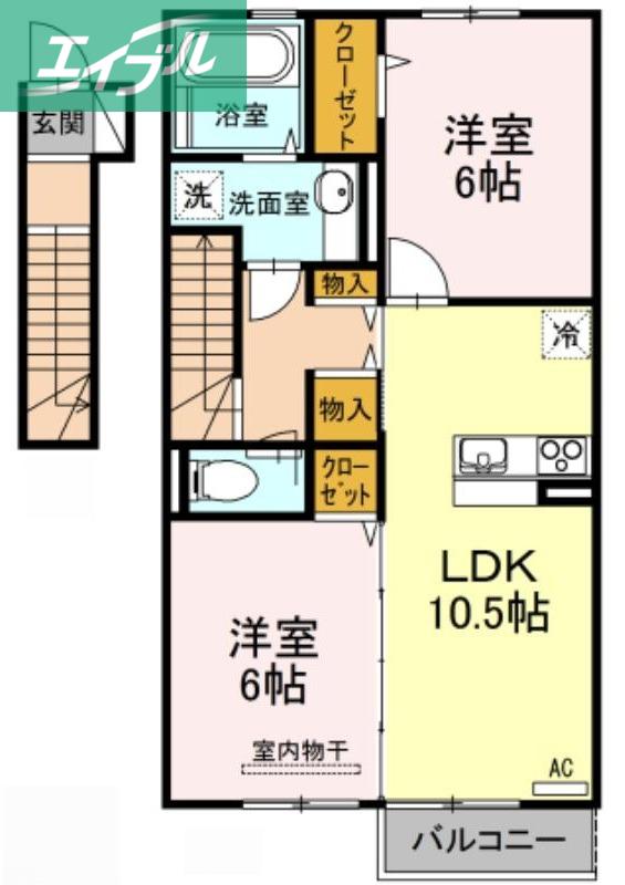 イーストミレニアム(2LDK/2階)の間取り写真