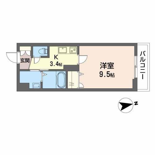 シャーメゾン オーク八戸ノ里(1K/2階)の間取り写真