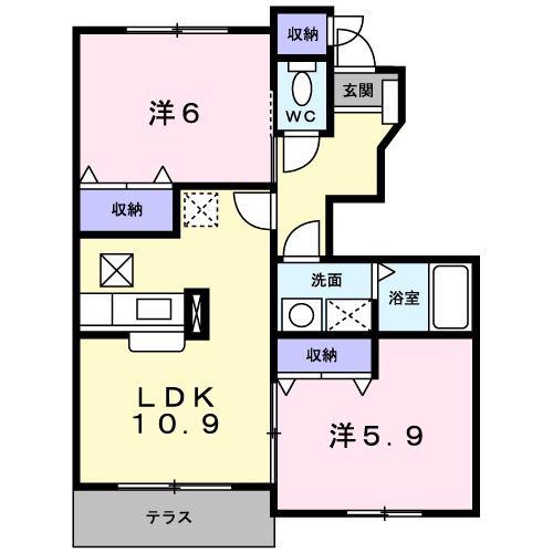 メゾン アンジュD棟(2LDK/1階)の間取り写真