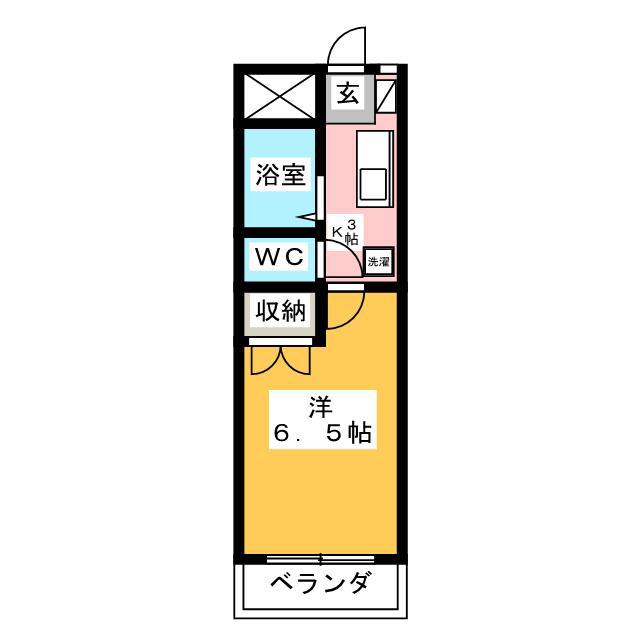 リズスクエア 中棟(1K/2階)の間取り写真