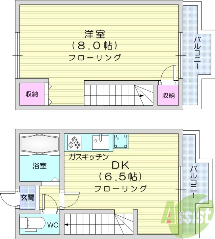 木町東経ビル(1DK/3階)の間取り写真