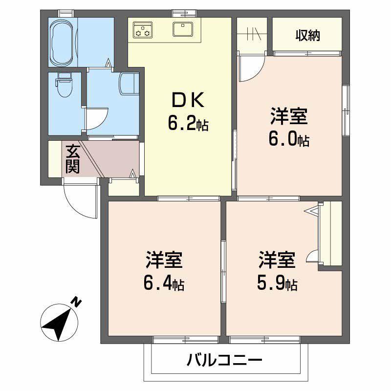 フォレスト北日吉 C棟(3DK/2階)の間取り写真