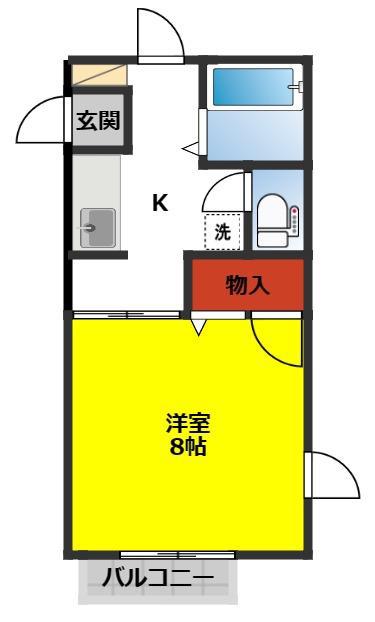 プリムヴェール館向A棟(1K/2階)の間取り写真