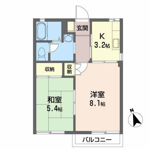 ウエストヴィレッジ野田D(2K/2階)の間取り写真