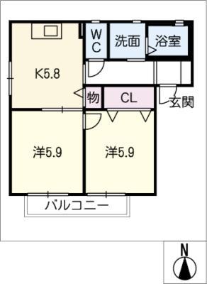 ポラリス・ハイム(2K/2階)の間取り写真