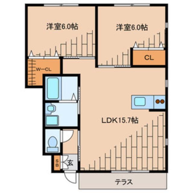クロバーハイツB棟(2LDK/1階)の間取り写真