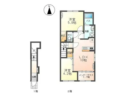 オリジンツクシ(2LDK/2階)の間取り写真