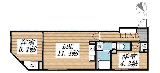 CREAL文京千石II(1LDK/2階)の間取り写真