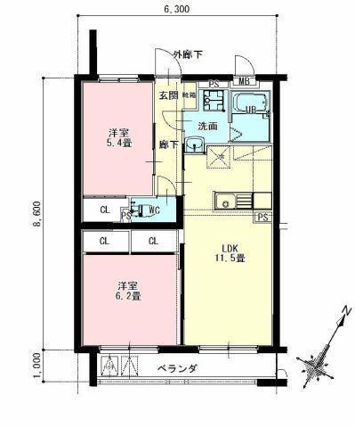 アルコテラーサN(2LDK/2階)の間取り写真