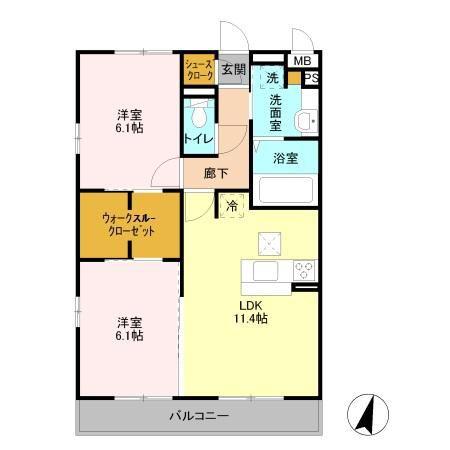 エクウス(2LDK/1階)の間取り写真
