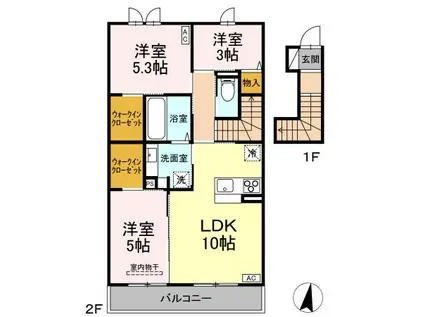 トリシア中條 B(3LDK/2階)の間取り写真