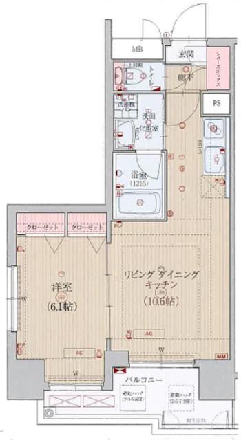 ベラジオ四条通(1LDK/5階)の間取り写真