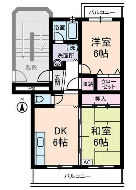 クレール18(2DK/2階)の間取り写真