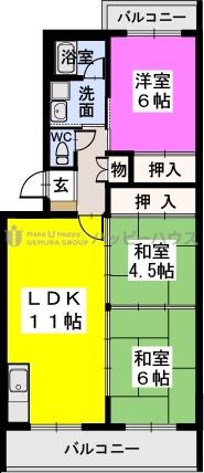 コーポラス国分(3LDK/1階)の間取り写真