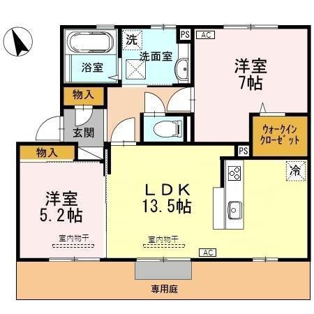 クオーレB棟(2LDK/1階)の間取り写真