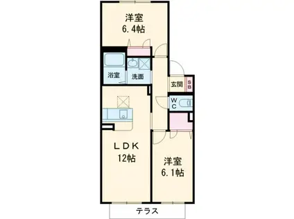 シャーメゾン泉陽B棟(2LDK/1階)の間取り写真