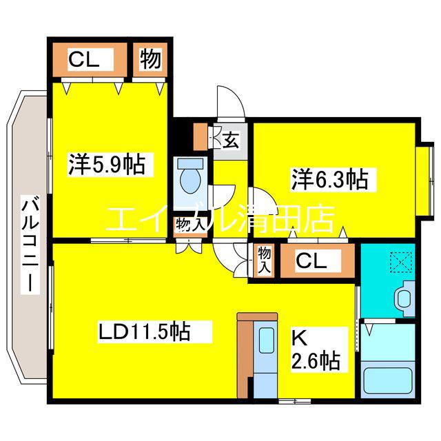 ヴォラーレ桂台(2LDK/3階)の間取り写真
