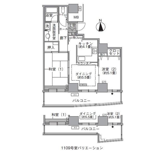 アクティ汐留(2DK/30階)の間取り写真