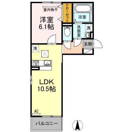 アスターエイト A棟(1LDK/2階)の間取り写真