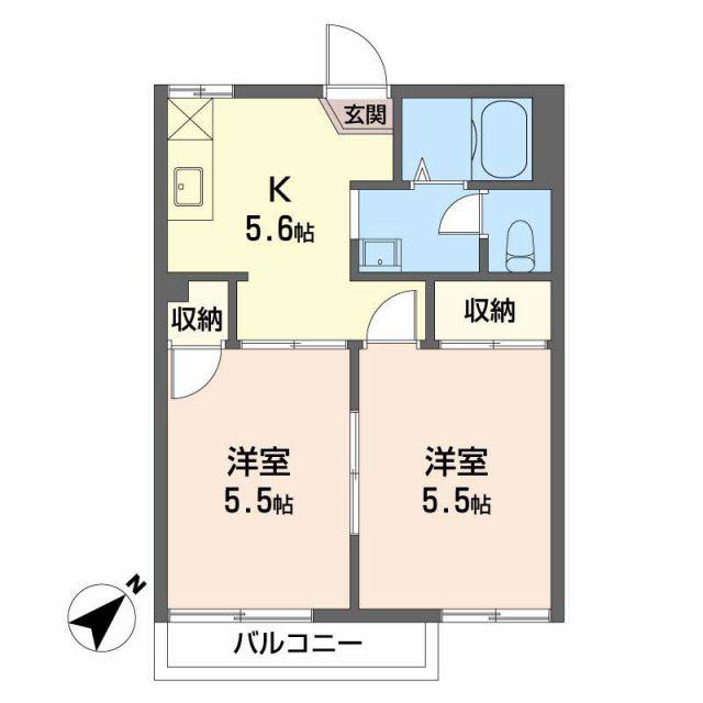 ジュネス喜多山(2K/2階)の間取り写真