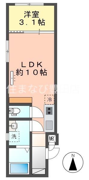 クレセント三河豊田(1LDK/4階)の間取り写真