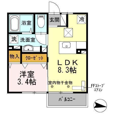 アヴェニール白銀A(1LDK/1階)の間取り写真