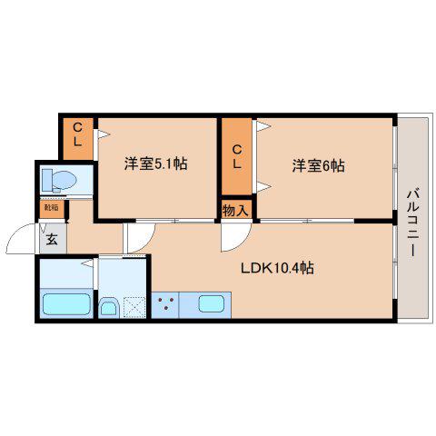 ALEGRIA郡山(2LDK/2階)の間取り写真