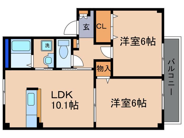 サンモール(2LDK/1階)の間取り写真