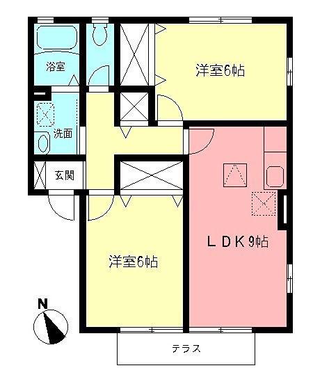 ロワールB(2DK/1階)の間取り写真